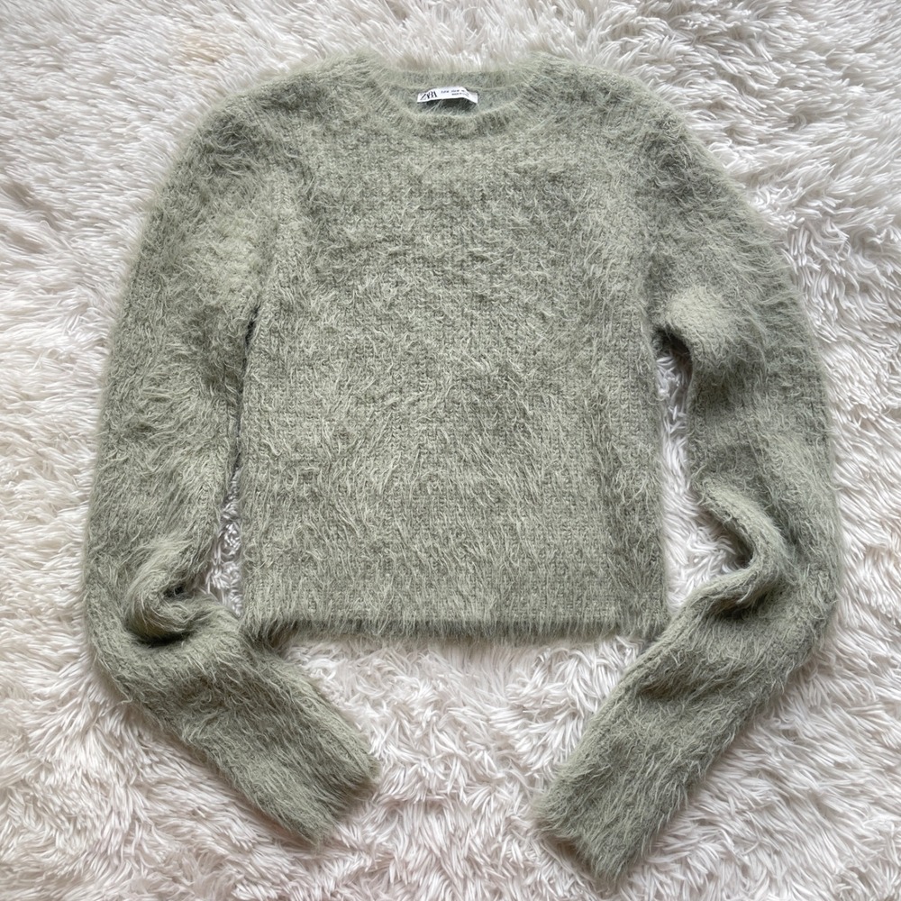 Zara Sage Green Eyelash Knit Sweater‎